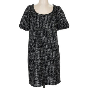 Loft Large Dress Sheath Midi Short Sleeve Black Silver Thread NWT